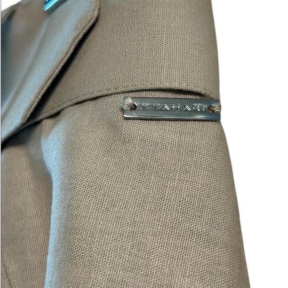 Tahari NWT linen blend Tan Midi A-Line skirt - Picture 6 of 8